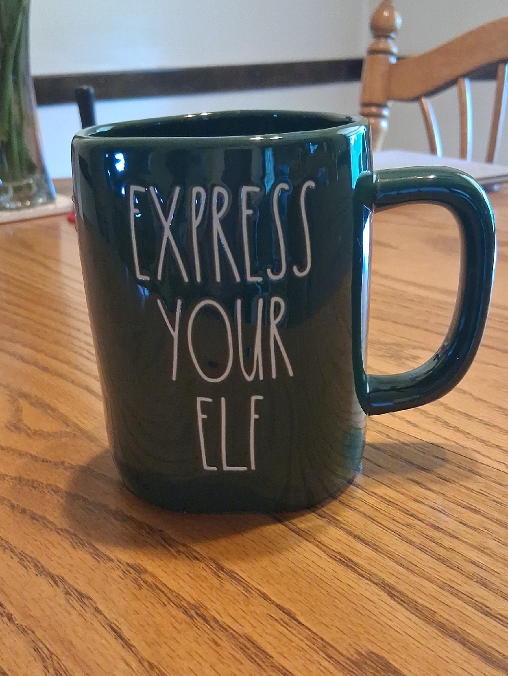 Rae Dunn Dark Green 'Express Your Elf' Ceramic Coffee Mug